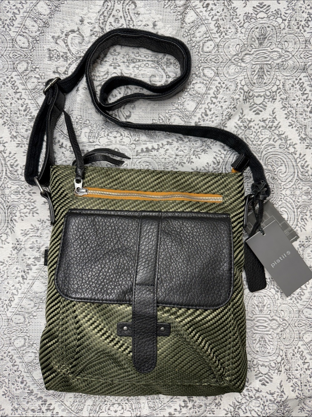 Pistil -  Olive & Black Textured Messenger Bag with Gold Zip - NWT